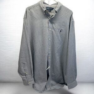 Ralph Lauren Men's Navy and White Checked Button-Down Shirt